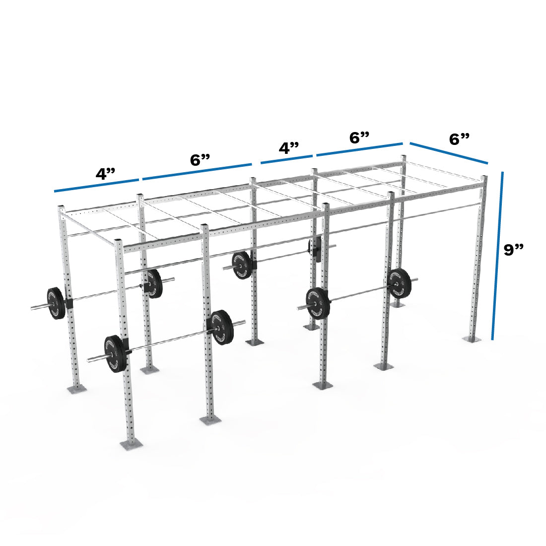 Add monkey bars spaced 2' apart throughout 20' length section