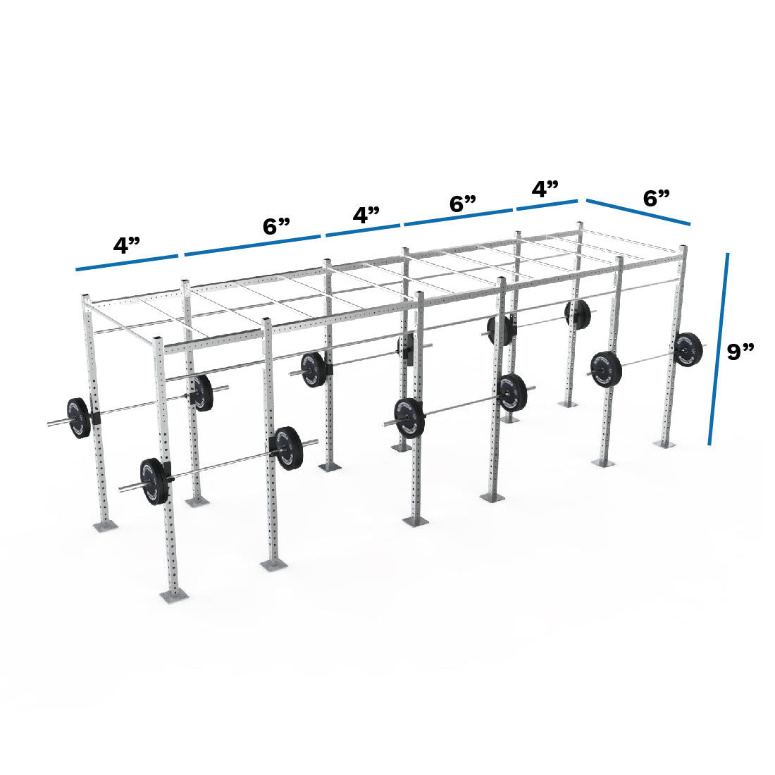 Add monkey bars spaced 2' apart throughout 24' length section