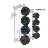 Shelf and Plate Sleeve Extension (Set) with plate sleeves and bumper plates add +16" to back of rack