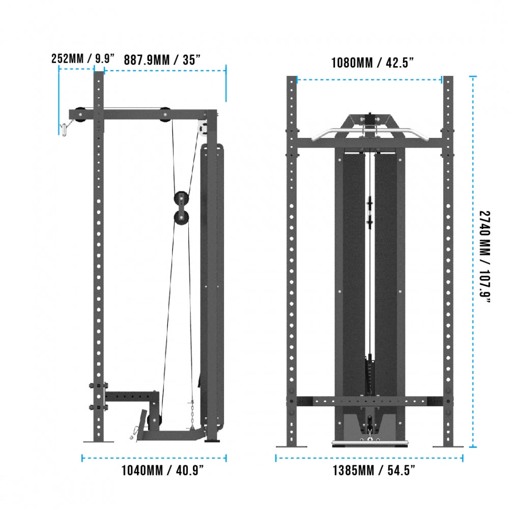 HRHL-400 Builder® Half Rack with Lat Pulldown and Low Row Attachment