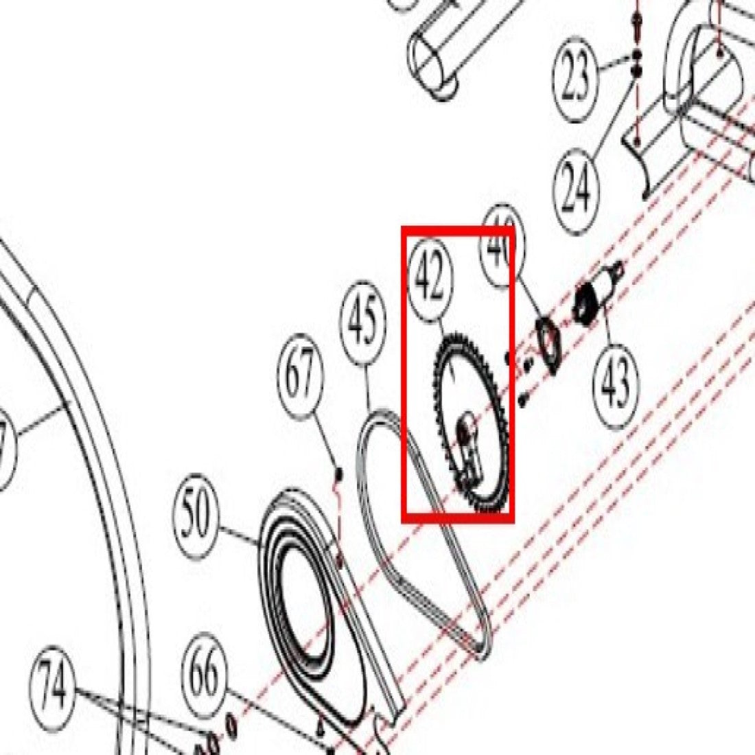 AB-1-PT-42: Right Crank Eccentric w/ 46T Sprocket