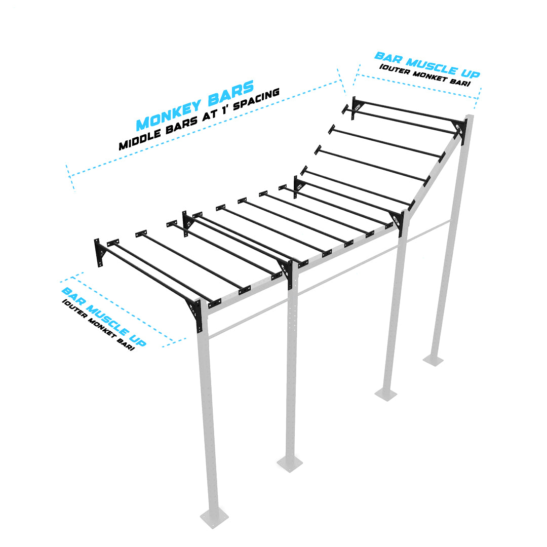 14' Wall-Mount Builder® Pull Up Rig Monkey bar middle spacing
