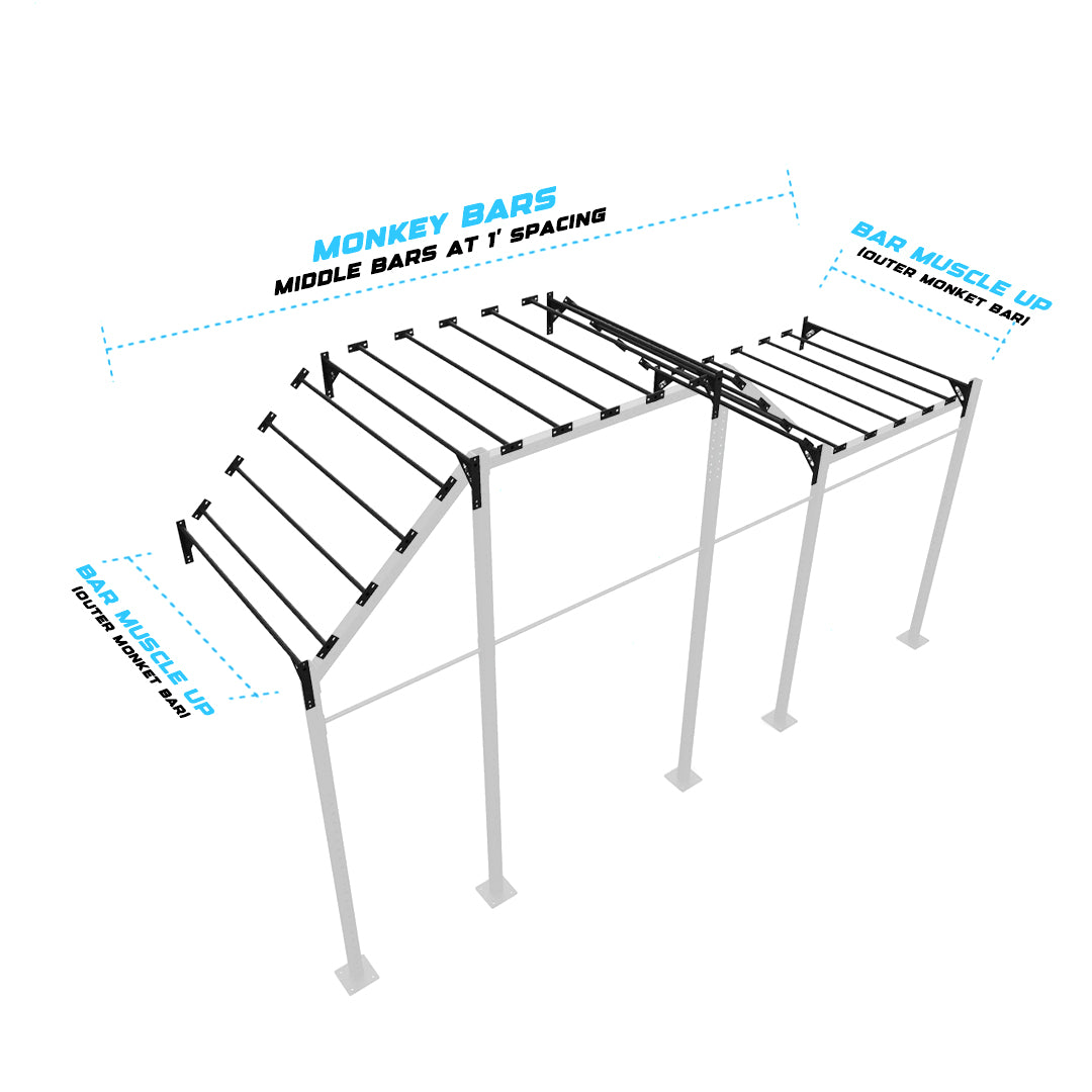 20' Wall-Mount Builder® Pull Up Rig Monkey bar middle spacing
