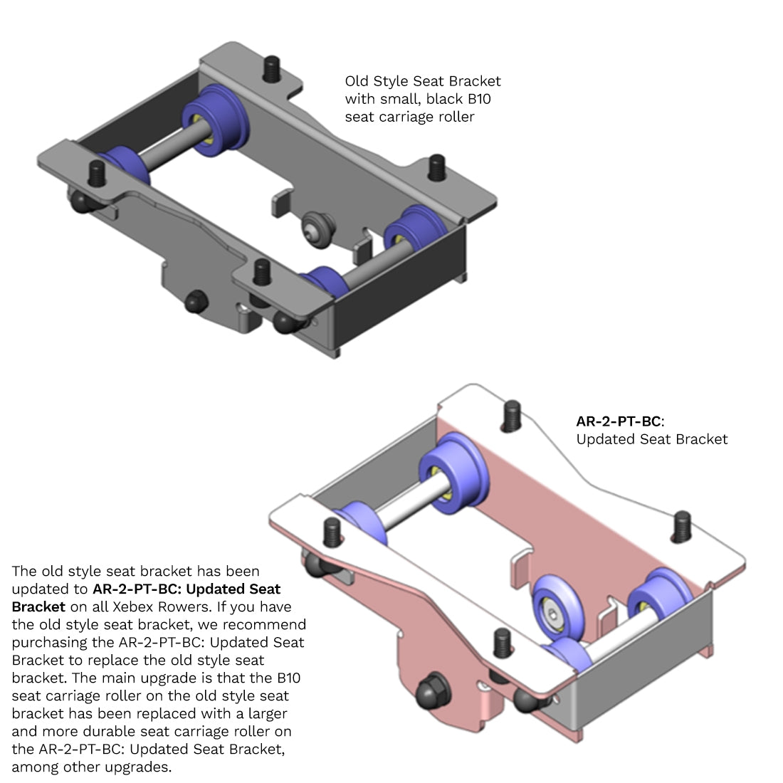 AR-2-PT-BC: Updated Seat Bracket for Xebex Fitness Rower 2.0