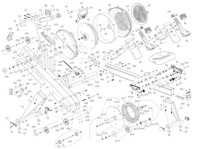 Air Rower 2.0 Exploded Diagram 1981 Update