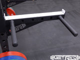 Peg Bars in Builder Spotter Arms can be used for bands for resistance training or a dip station