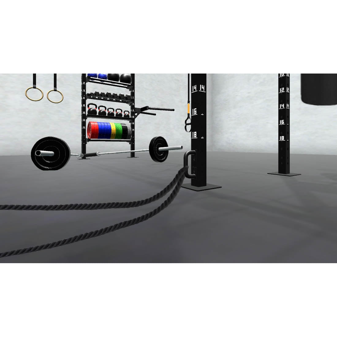 Bars, plates, dumbbells, kettlebells, and other accessories sold separately.