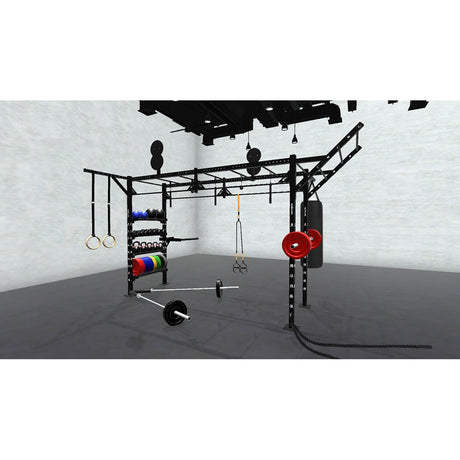 Bars, plates, dumbbells, kettlebells, and other accessories sold separately.