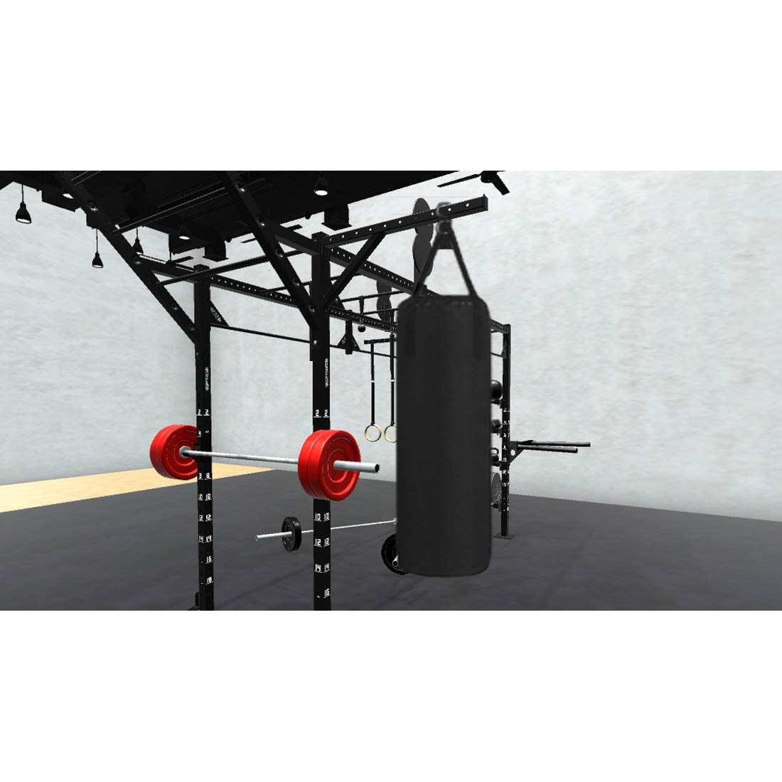 Bars, plates, dumbbells, kettlebells, and other accessories sold separately.