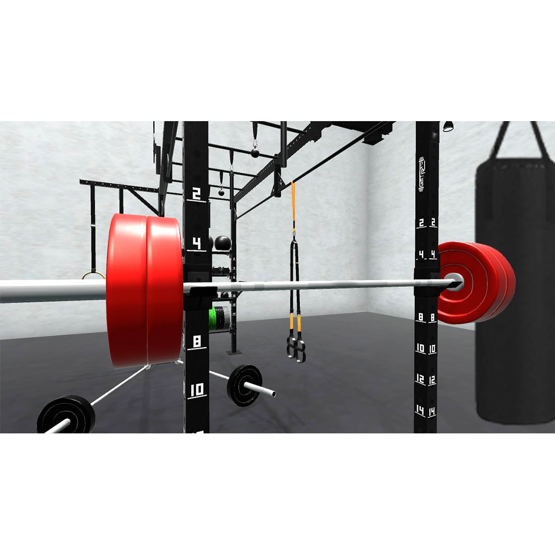 Bars, plates, dumbbells, kettlebells, and other accessories sold separately.