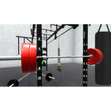 Bars, plates, dumbbells, kettlebells, and other accessories sold separately.