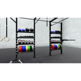 Bars, plates, dumbbells, kettlebells, and other accessories sold separately.
