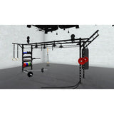 Bars, plates, dumbbells, kettlebells, and other accessories sold separately.