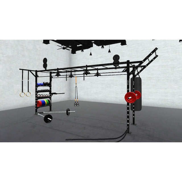 Bars, plates, dumbbells, kettlebells, and other accessories sold separately.