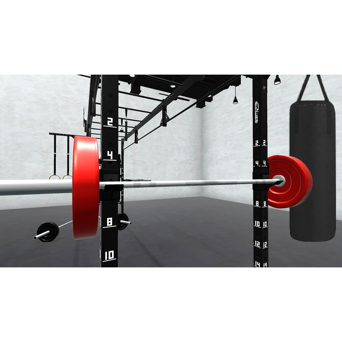 Bars, plates, dumbbells, kettlebells, and other accessories sold separately.