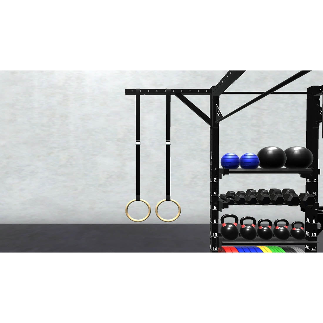 Bars, plates, dumbbells, kettlebells, and other accessories sold separately.