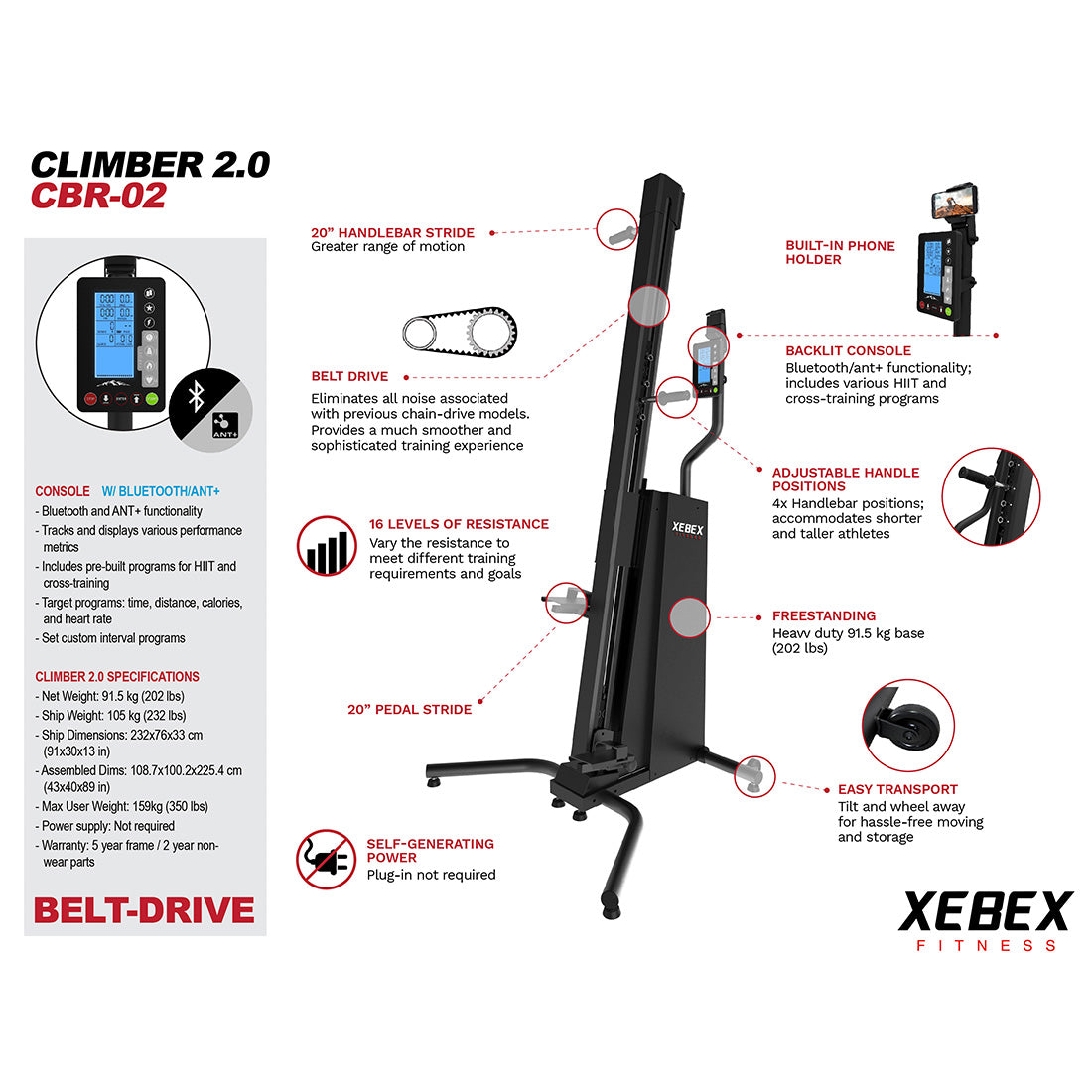 Xebex Fitness Vertical Climber 3.0 Smart Connect