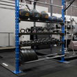 6' Shelves from Top to Bottom: Med Ball Shelf, Kettlebell Shelf, Dumbbell Shelf, Plate Shelf