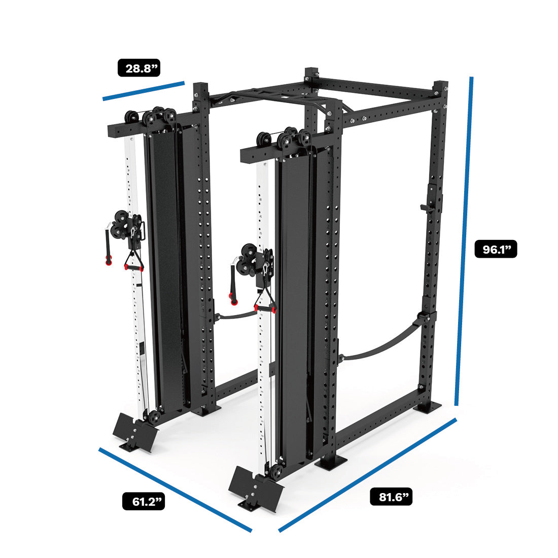 Dimensions of 2x Functional Trainer Single Column Weight Stack 1000 attached to our Titan Power Cage
