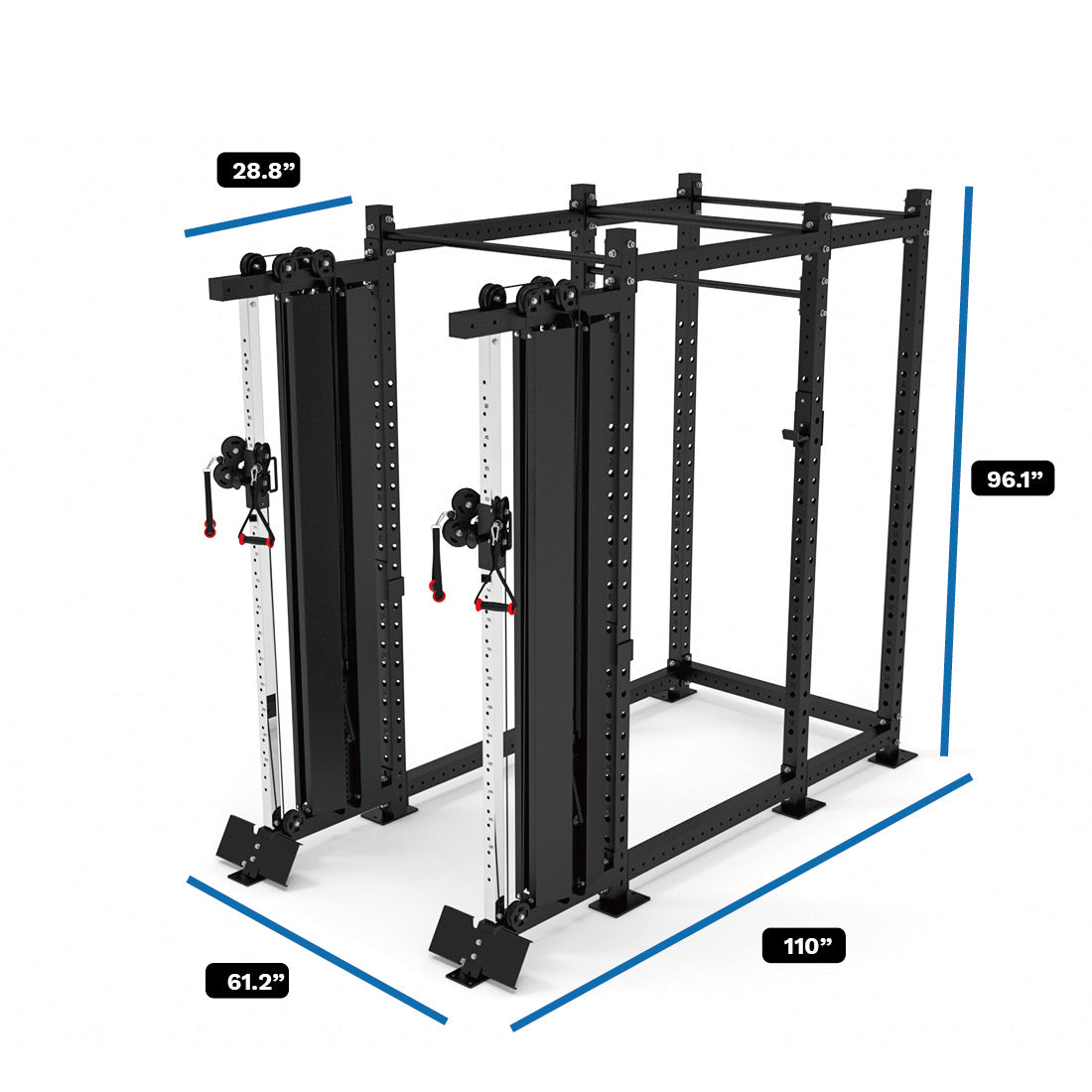 Dimensions of Angle 2 of 2x Functional Trainer Single Column Weight Stack 1000 attached to 6-Post Titan Power Rack