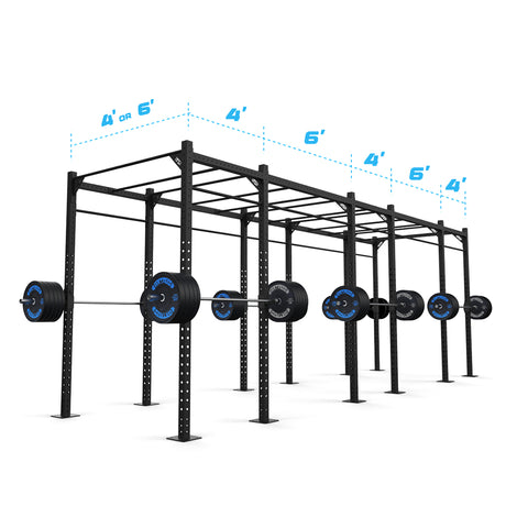 24' Freestanding Builder® Pull Up Rig: Intermediate 1 w/ 2' Monkey Bar Spacing length and width dimensions