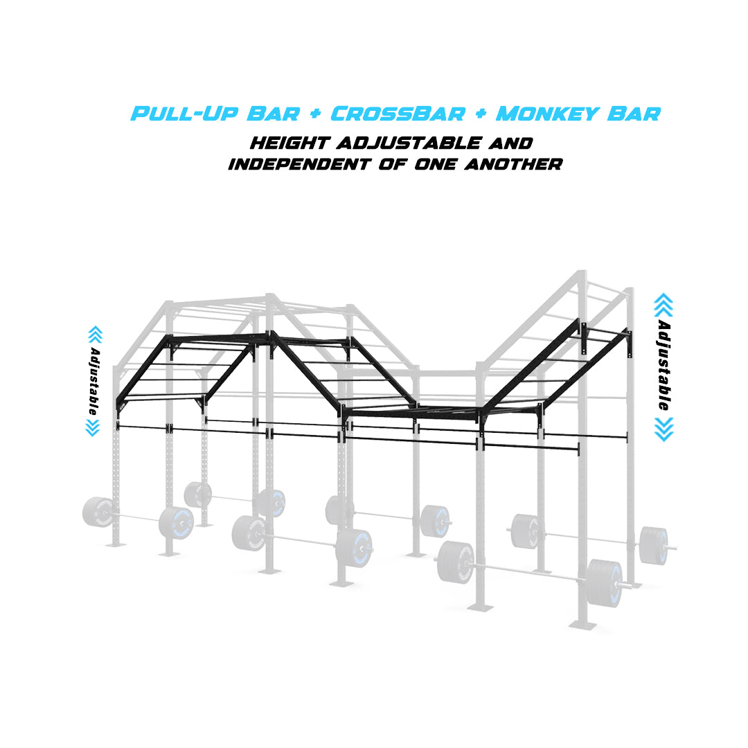24' Freestanding Builder® Pull Up Rig Pull-Up Bar, Crossbar and Monkey Bar Adjustability
