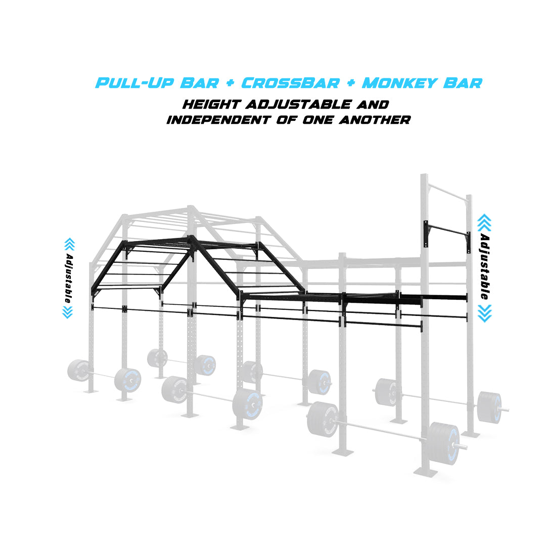 24' Freestanding Builder® Pull Up Rig  Pull-Up Bar, Crossbar and Monkey Bar Adjustability