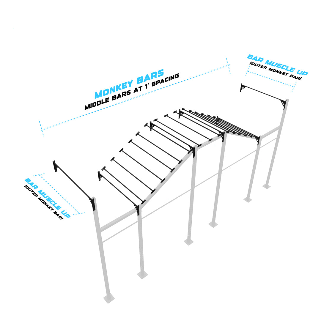 24' Wall-Mount Builder® Pull Up Rig Monkey bar middle spacing
