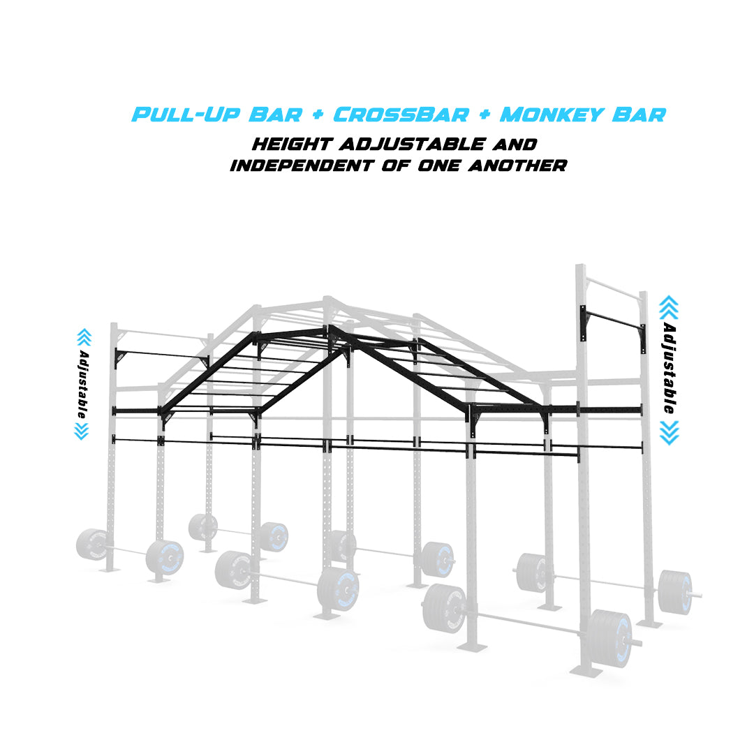 24' Freestanding Builder® Pull Up Rig Pull-Up Bar, Crossbar and Monkey Bar Adjustability
