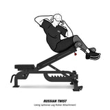 Perform Russian twist with optional Leg Roller Attachment