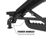 Padded seat and back pad adjustment handles