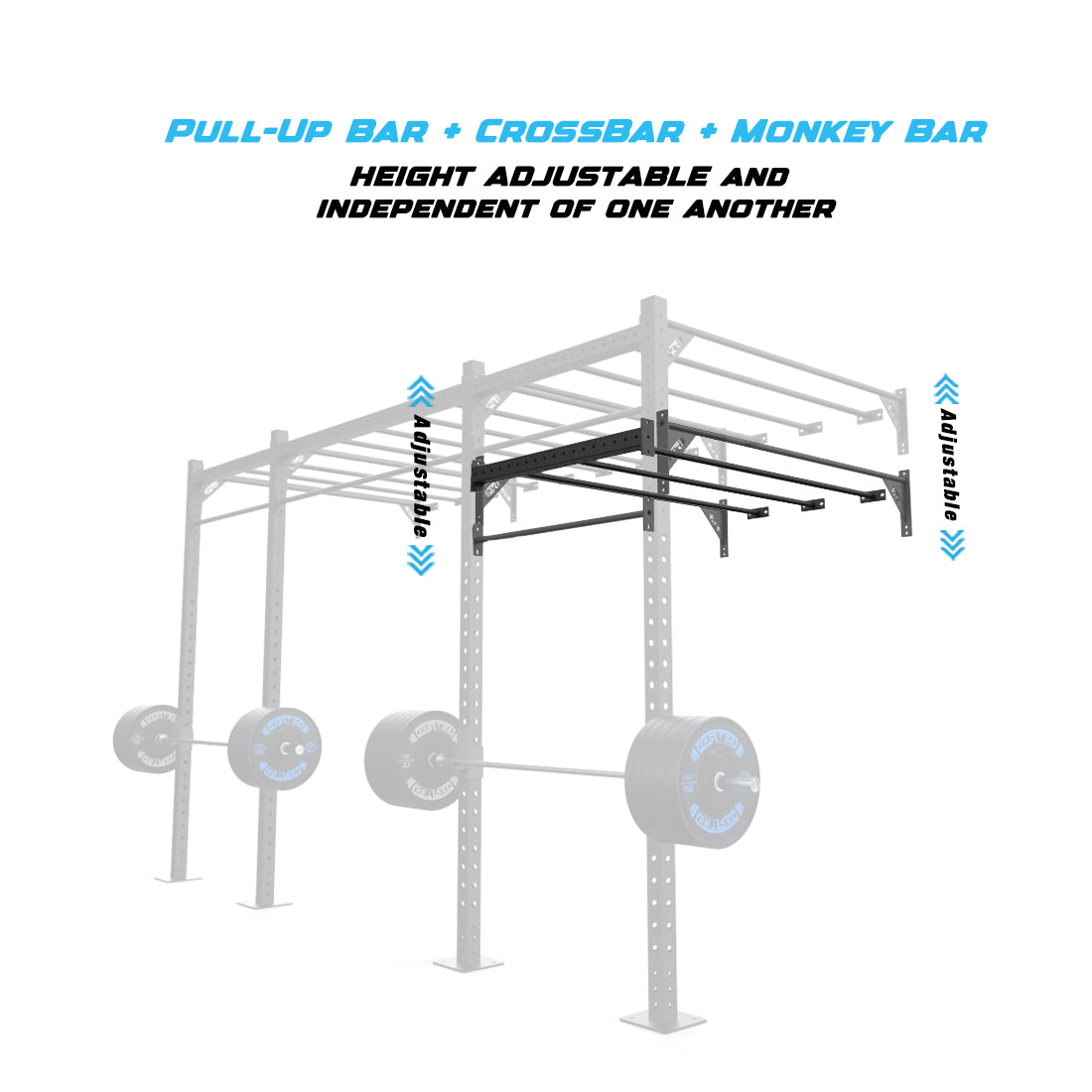 14' Wall-Mount Builder® Pull Up Rig  Pull-Up Bar, Crossbar and Monkey Bar Adjustability					
