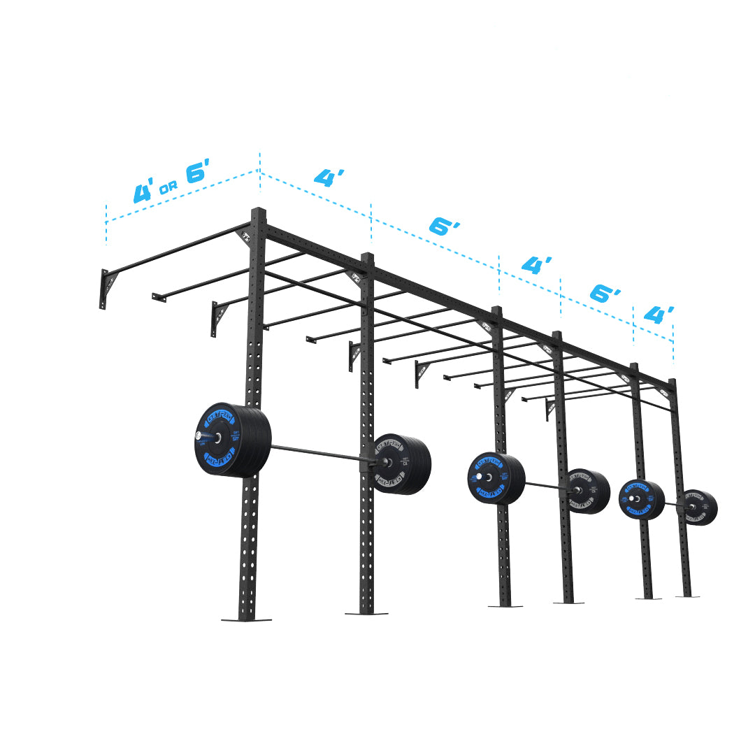 24' Wall-Mount Builder® Pull Up Rig: Intermediate 1 w/ 2' Monkey Bar Spacing  length and width dimensions