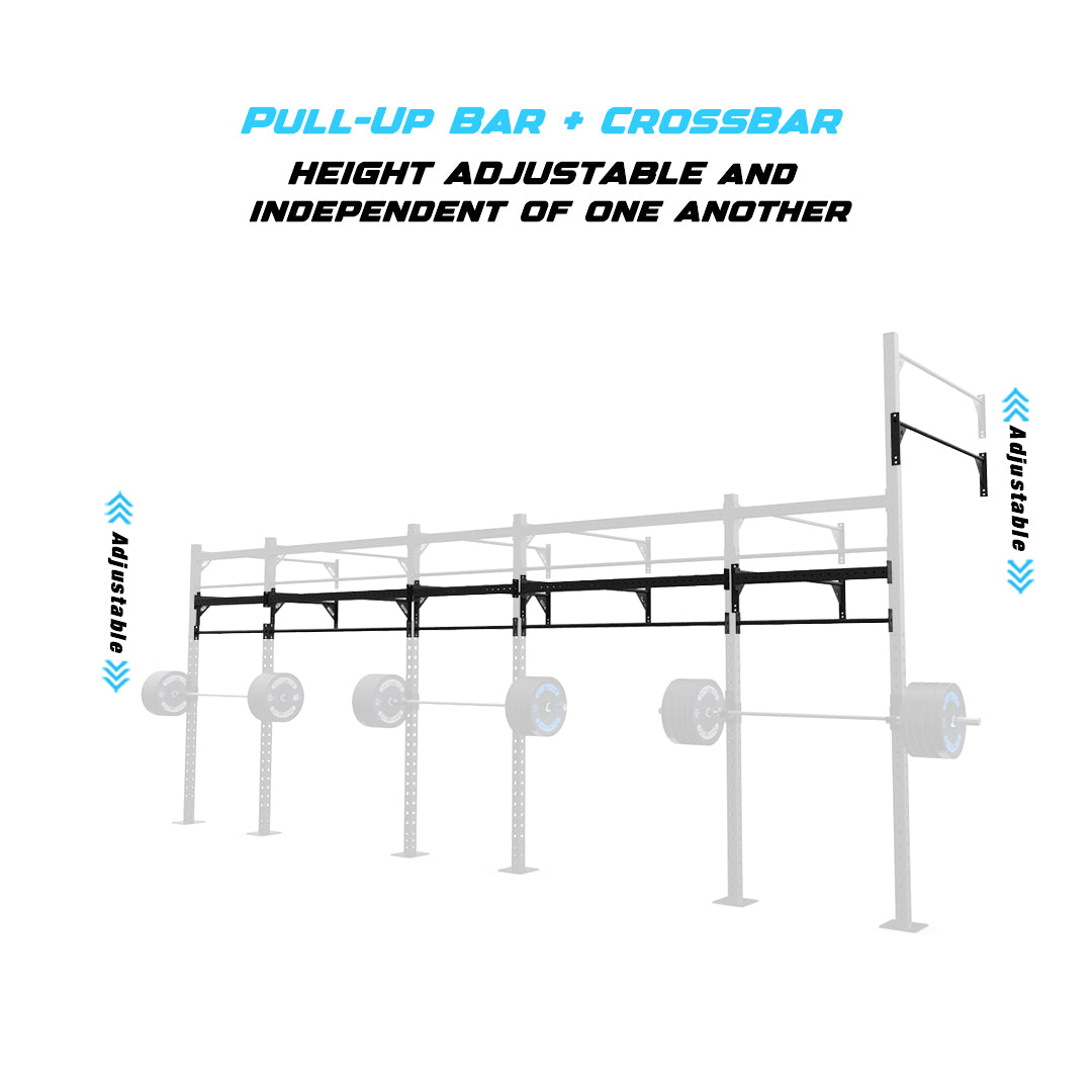 24' Wall-Mount Builder® Pull Up Rig Pull-Up Bar and Crossbar Adjustability

