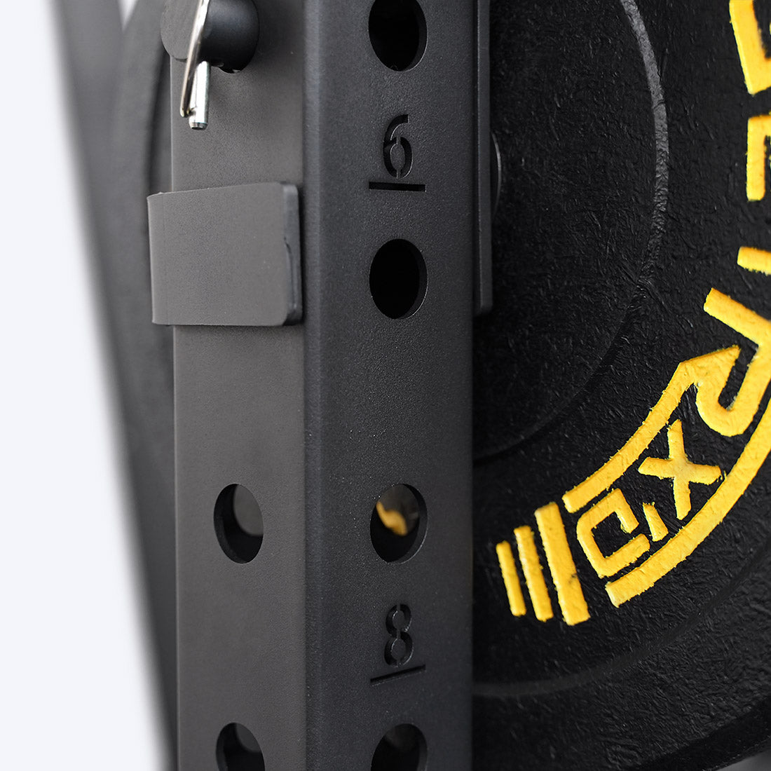Laser-cut numbers on front face of uprights