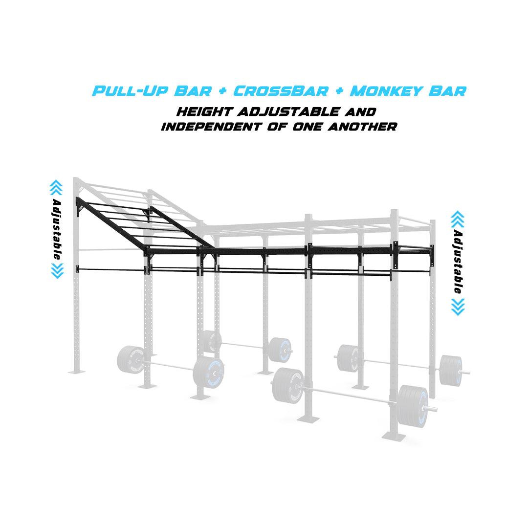 20' Freestanding Builder® Pull Up Rig Pull-Up Bar, Crossbar and Monkey Bar Adjustability
