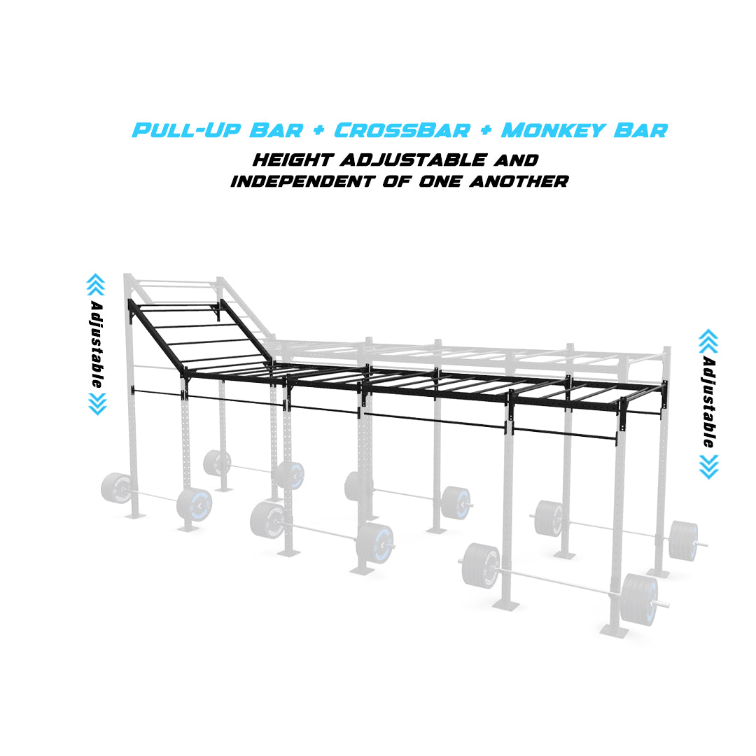 24' Freestanding Builder® Pull Up Rig Pull-Up Bar, Crossbar and Monkey Bar Adjustability
