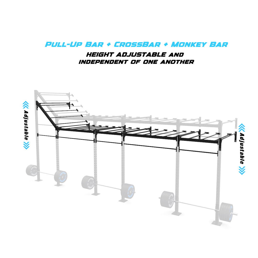 24' Wall-Mount Builder® Pull Up Rig Pull-Up Bar, Crossbar and Monkey Bar Adjustability
