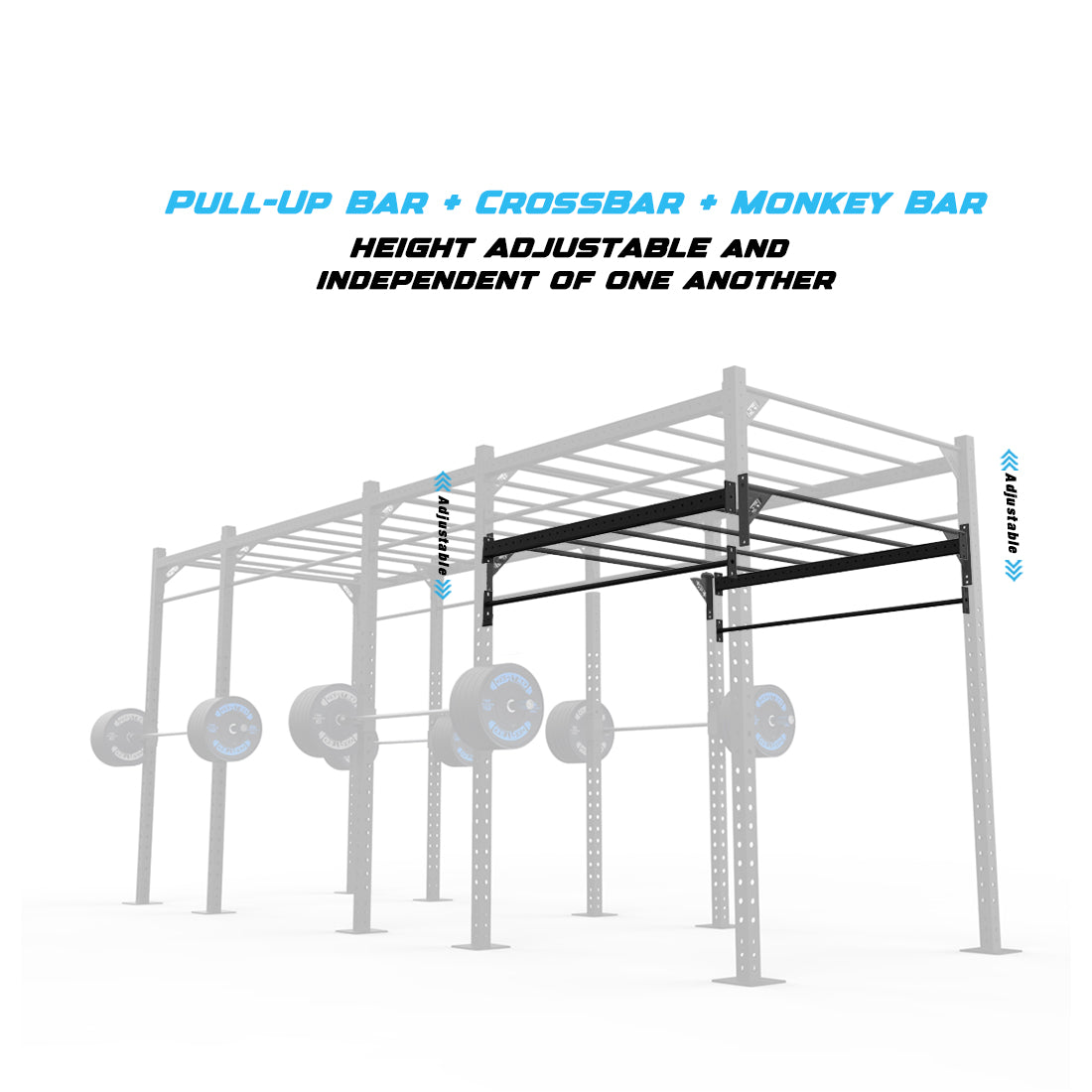 20' Freestanding Builder® Pull Up Rig Pull-Up Bar, Crossbar and Monkey Bar Adjustability
