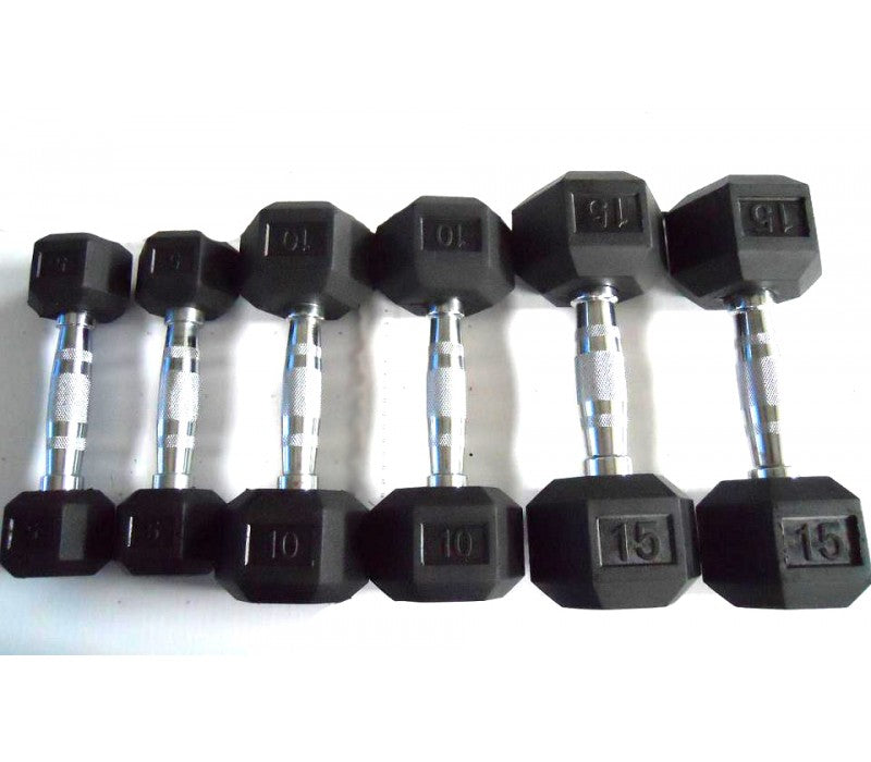 Rubber Hex Dumbbell Set: (2) 5-50