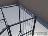 First, you start by scaling a 12' high cargo net (which can be stretched to 15'). Next, you're moving horizontally across 4 individual light bulb grips to get your grip strength going