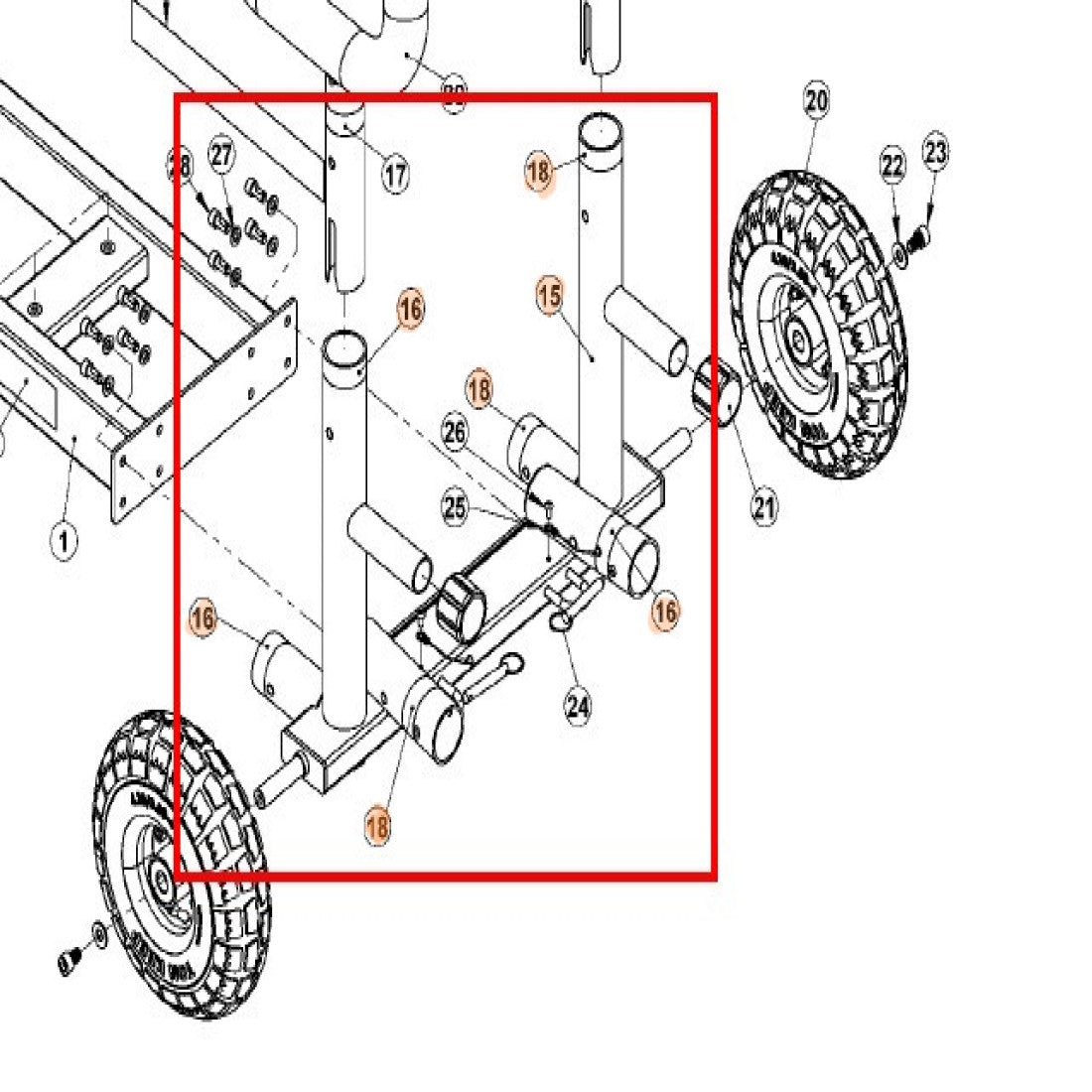 SLD-XT3-PT-15: Rear Wheel Frame for XT3 Sled(including part#15, #16, #18)