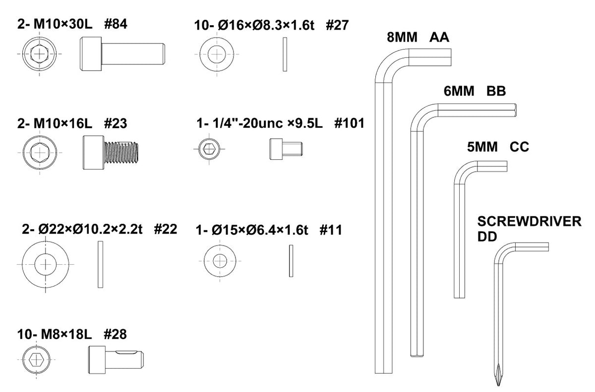 SLD-XT3-PT-HardwarePack: Hardware Pack for XT3 Sled