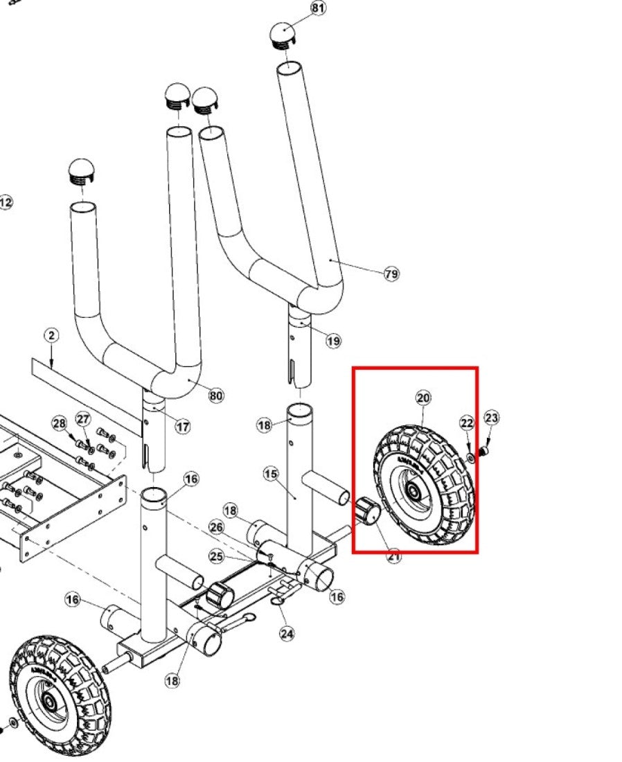  SLD-XT3PLS-PT-20: Rear Wheel, 10" (Solid Rubber) 