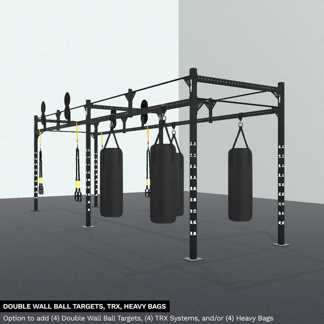 Double Wall Ball Targets are currently unavailable. 24' HIIT Studio Rig with 4x Double Wall Ball Targets, 4x TRX, 4x Shackles, 4x Heavy Bags